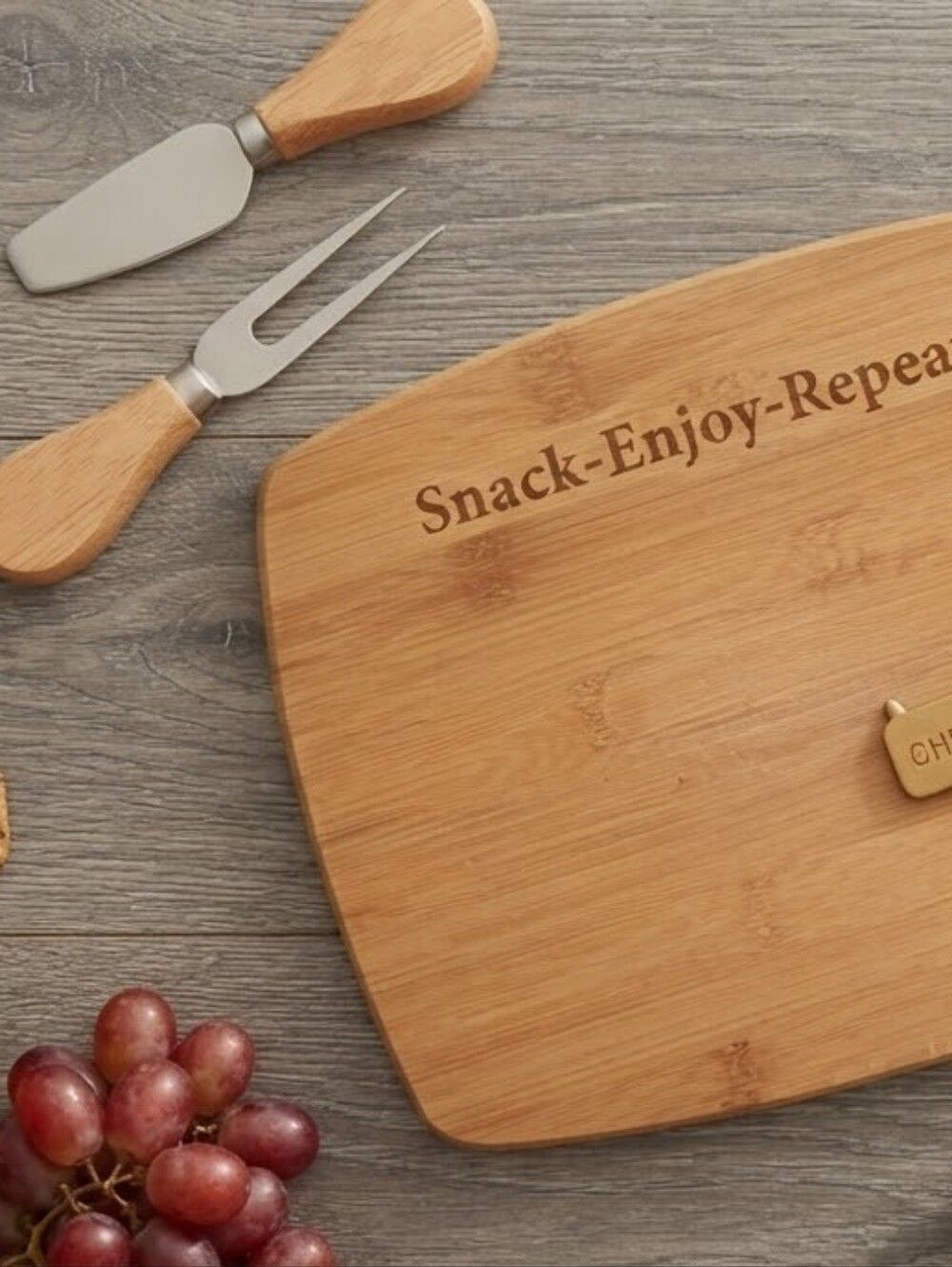 Bamboo Charcuterie Cheese Board & Knife Set - "Snack Enjoy Repeat" - New